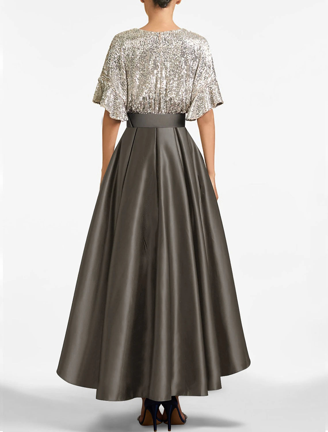 Wholesale A-Line Cocktail Dresses Red Green Dress Cocktail Party Semi Formal Asymmetrical Short Sleeve Jewel Neck Fall Wedding Guest Satin with Sequin